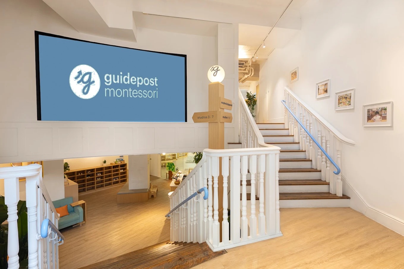 Guidepost Montessori stairwell and interior wayfinding